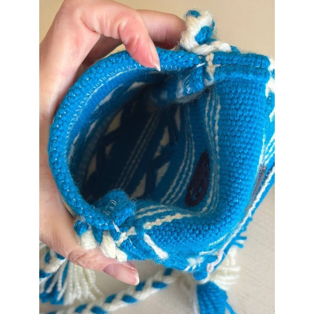 Tory Burch Woven Crossbody Phone Carrier Bag Blue & White - Picture 12 of 14